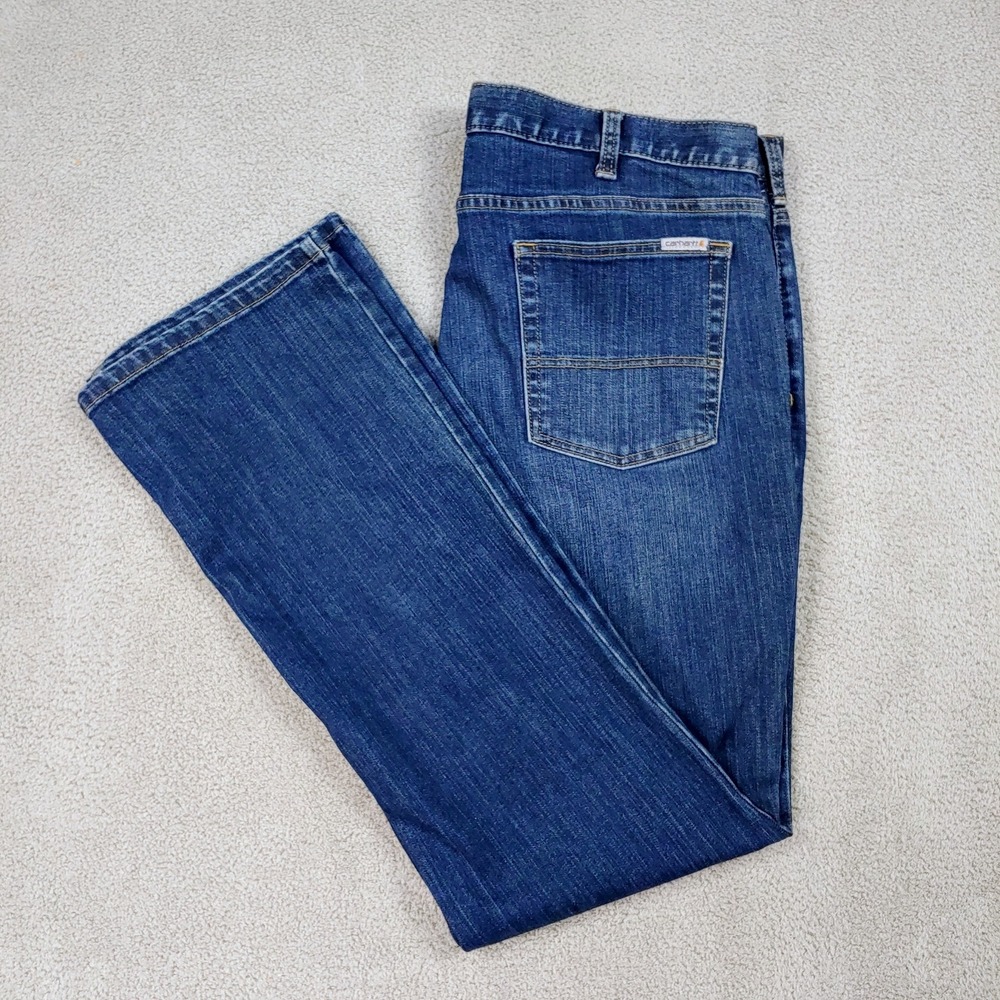 Carhartt Slim Fit Boot Cut Jeans WOMEN SIZE 16 Blue Denim Rugged Work wear Pants